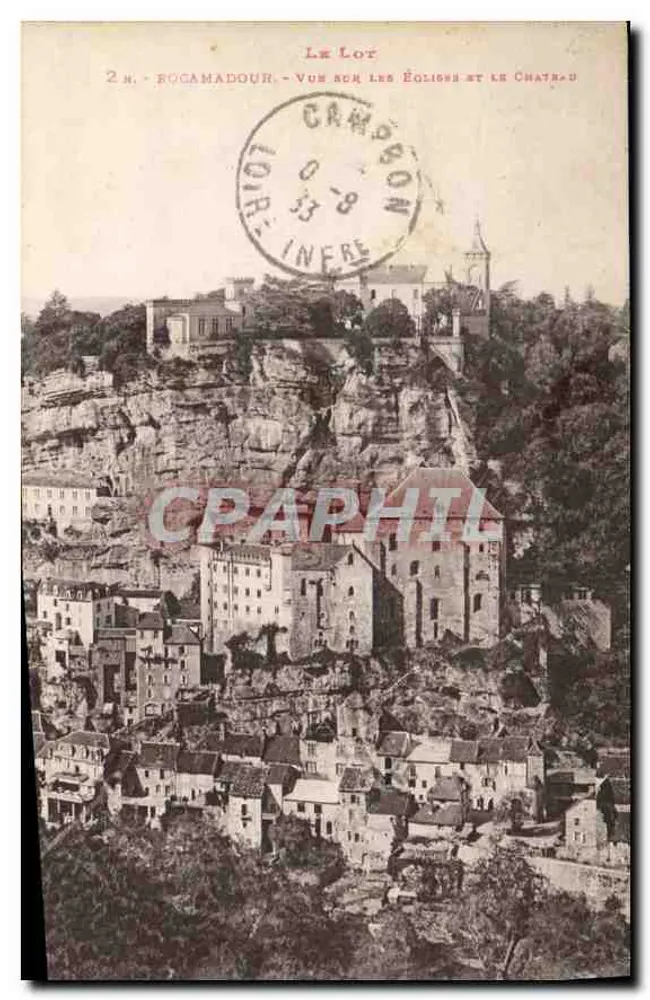 Rocamadour — Vue sur les églises et le château — Éditeur non identifié, n° de série non visible - Recto