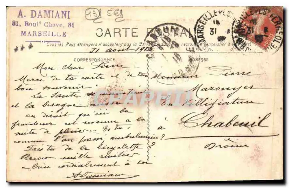 MARSEILLE — Vue Générale prise du Pont Transbordeur — Éditeur : L. V. Marseille - Verso