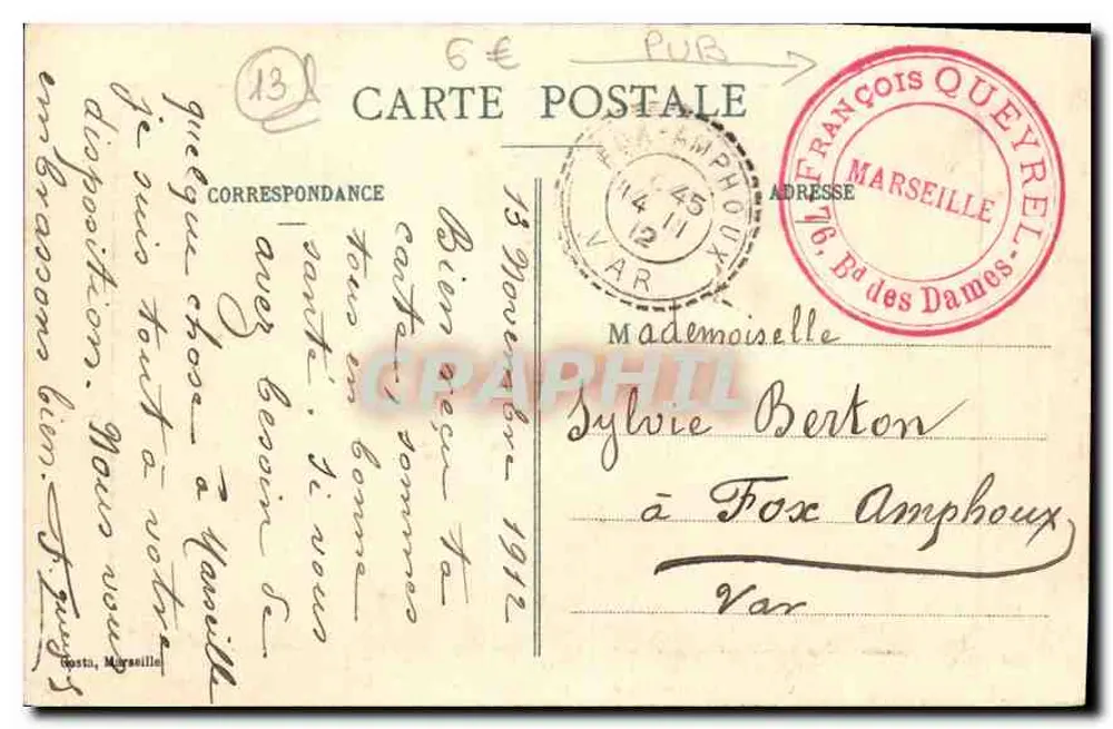 Marseille — Les Réformés et Monument des Mobiles — J. Guéry - Verso