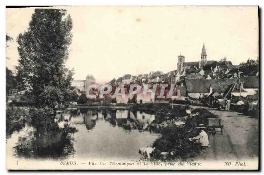 Semur — Blick auf den Armançon und die Stadt, vom Viadukt aus — ND. Phot. - Vorderseite