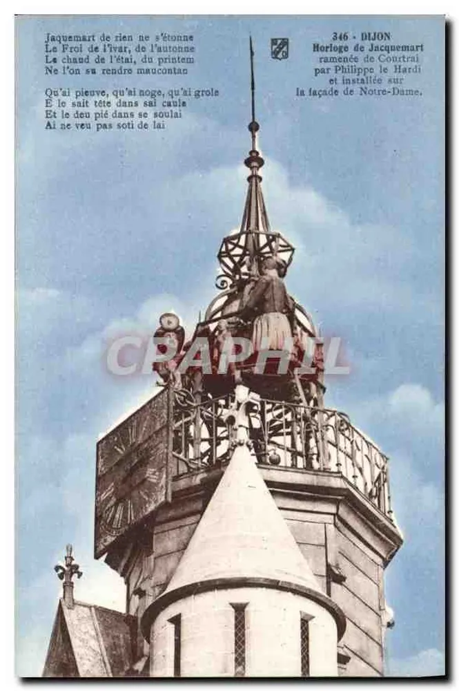 Relógio de Jacquemart em Dijon — instalado na fachada de Notre-Dame, trazido de Courtrai por Felipe o Bravo - Frente