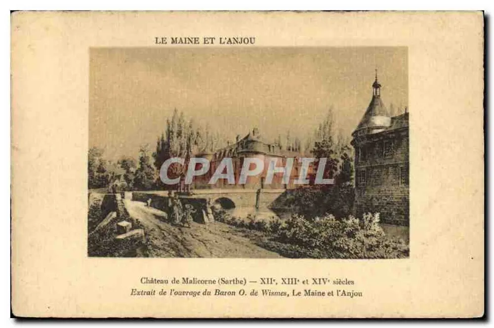 Castillo de Malicorne (Sarthe) — siglo XII, XIII y XIV — Extracto de la obra del Barón O. de Wismes, Le Maine y l'Anjou - Anverso