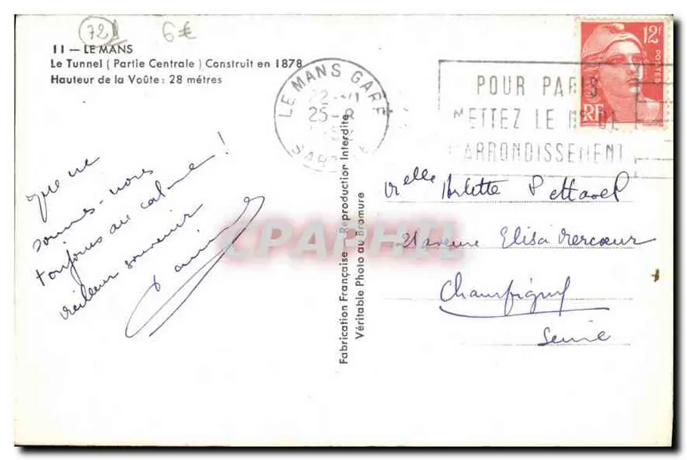 Le Mans — Le Tunnel (Partie Centrale) — Construit en 1878 — Adol - Verso