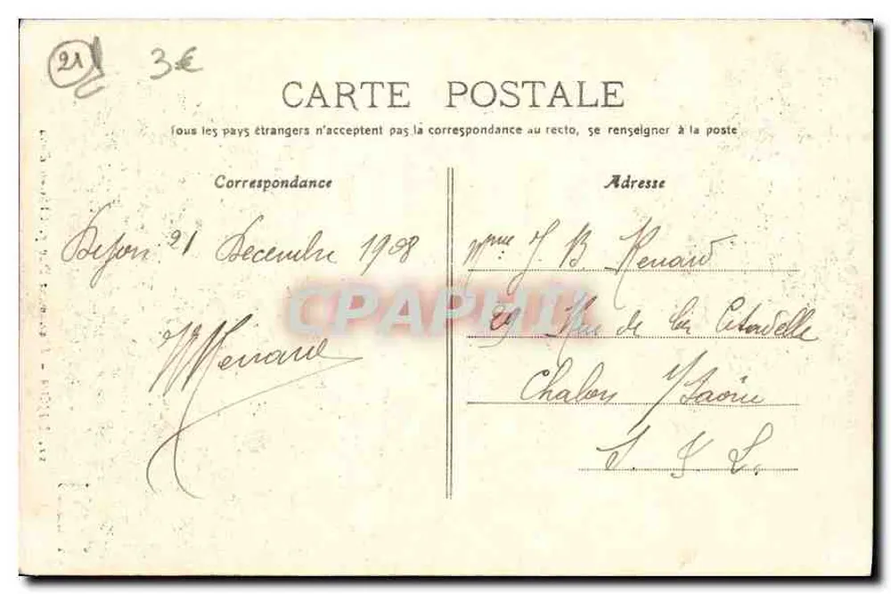 Dijon - Zamek wodny Darcy — Wyd. D. Dijon, n°21 - Rewers