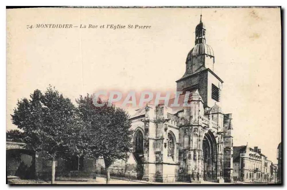 Montdidier — La Rue et l'Église Saint-Pierre — Phototypie Baudinier, Paris - Recto
