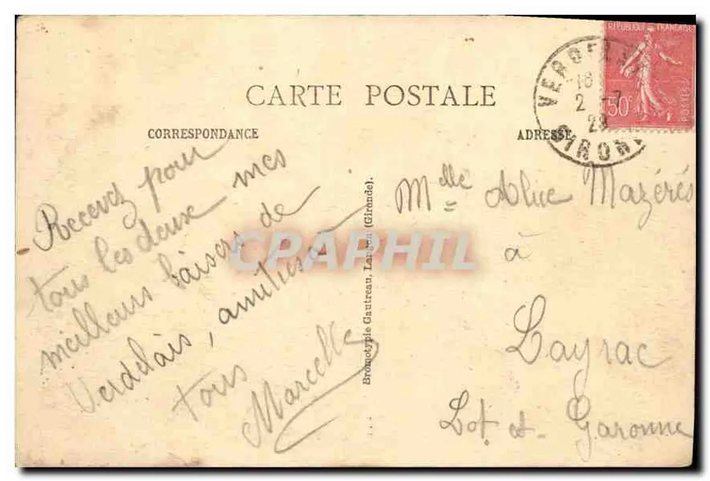 Verdelais (Gironde) — O Calvário — editor Bromatypie Gautreau, n° 113 - Verso