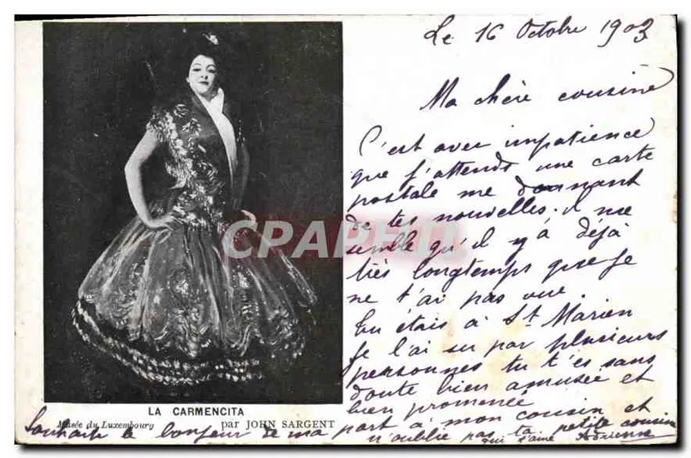 La Carmencita — Retrato por John Sargent — editor desconhecido, número de série não visível - Frente