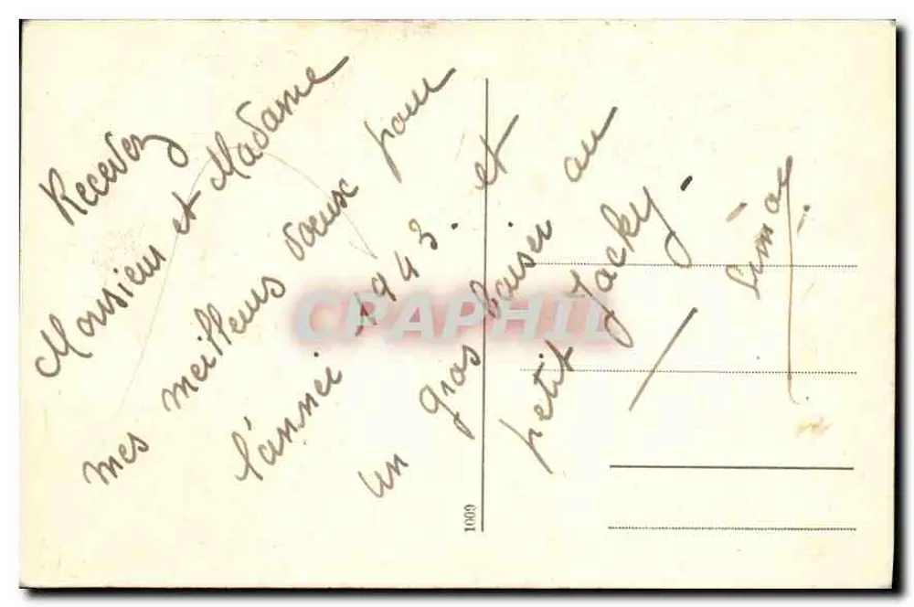 Paisagem invernal nevada — banco e trilha — texto 'Bom Ano' — editor desconhecido - Verso