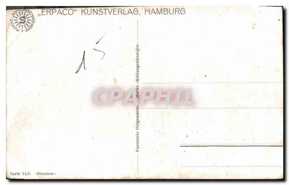 Bukiet chryzantem — seria 14/5 — wydawca 'ERPAKO' Kunstverlag, Hamburg - Rewers
