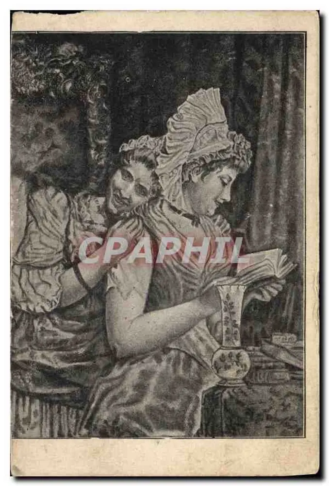 Duas mulheres em traje da época — cena íntima — carta postal francesa - Frente