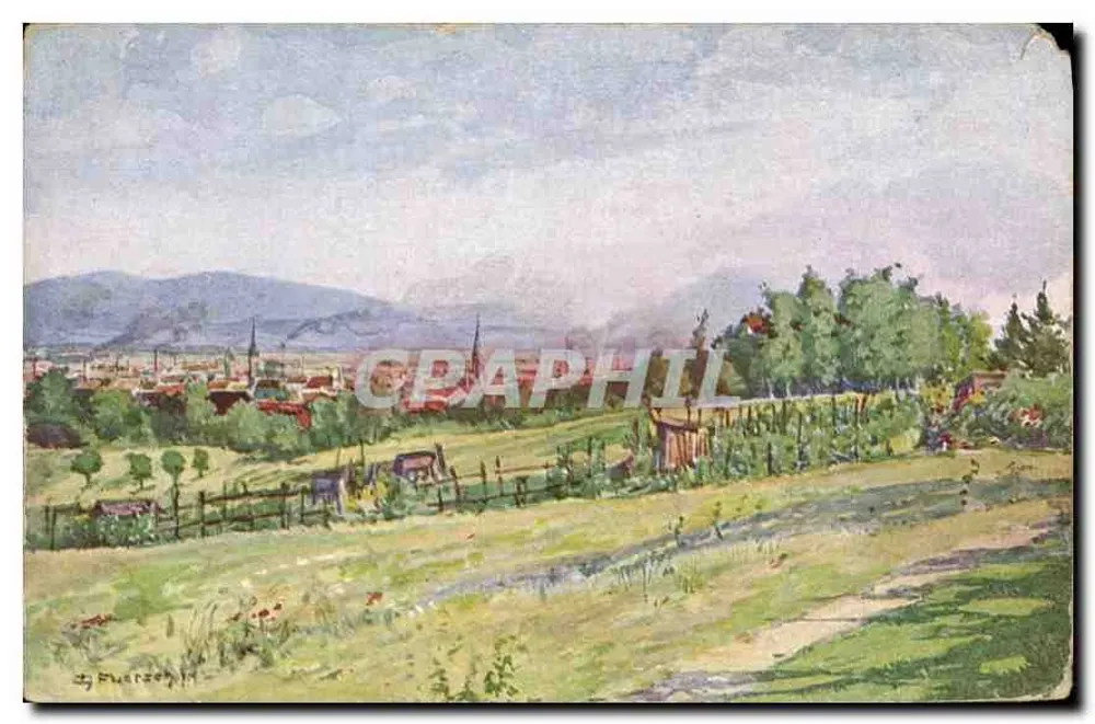 Widok z Mulhouse — Malarstwo akwarelowe — J. Buerston - Awers