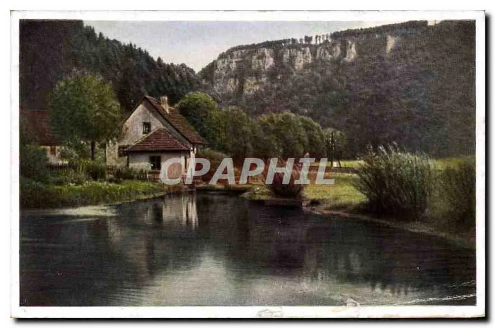 Paisagem com casa à beira de um curso d'água — montanhas no fundo — Kosmos, Nr. 15082 - Frente