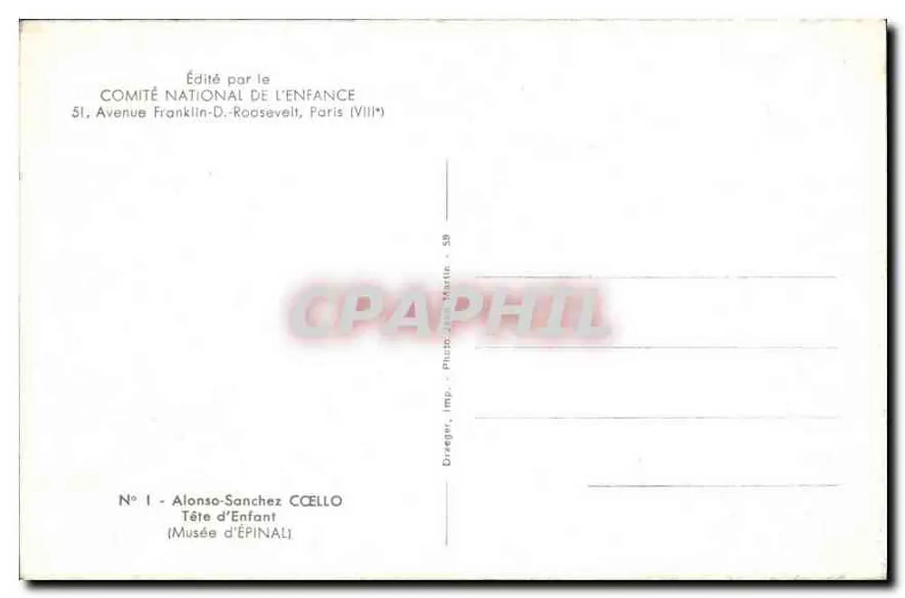 Cabeça de Criança — Museu de Épinal — Editado pelo Comitê Nacional da Criança - Verso