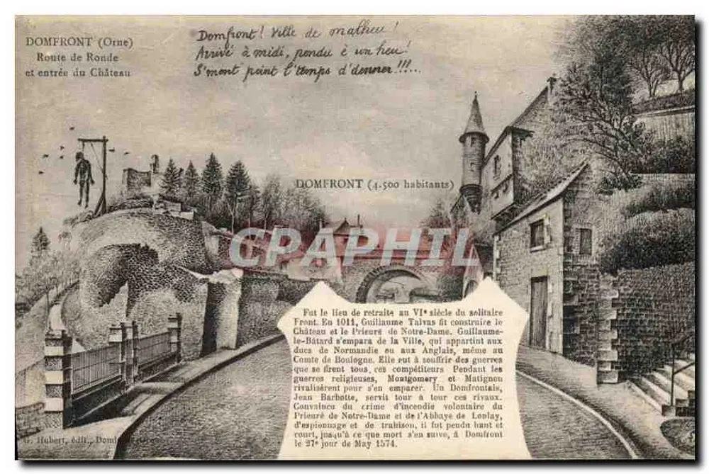 Domfront (Orne) — Route de Ronde und Eingang zum Schloss — G. Hubert, Verlag Domfront - Vorderseite