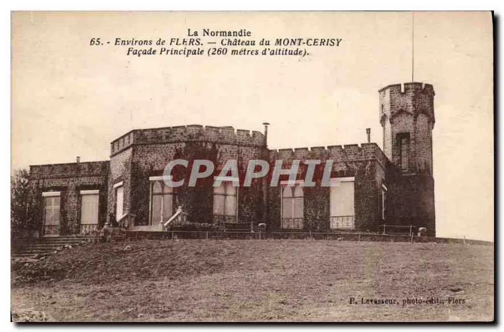 Schloss Mont-Cerisy — Umgebung von Flers — Hauptfassade (260 Meter Höhe) — P. Lerassieur, photo-edited Flers - Vorderseite