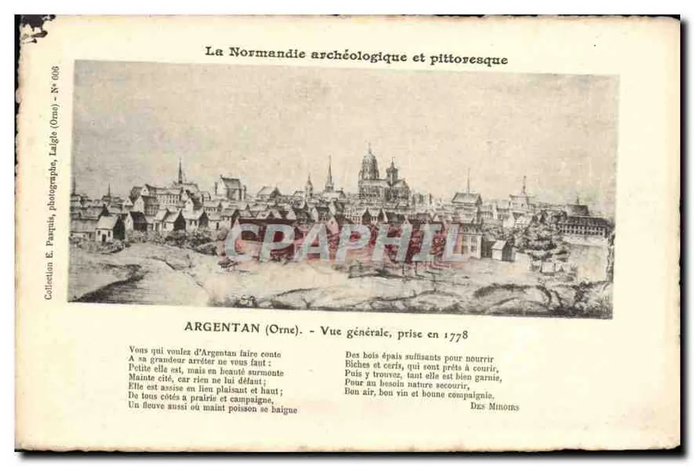 Argentan (Orne) — Allgemeine Ansicht aus dem Jahr 1778 — Sammlung E. Pasquis, Fotografen, Laigle — N° 608 - Vorderseite