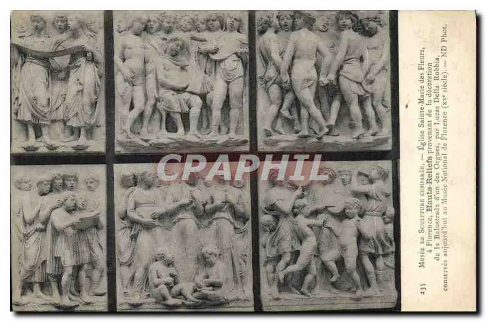 Kirche Sainte-Marie des Fleurs — Hochreliefs aus der Verzierung der Balustrade der Ougues, von Luca della Robbia (15. Jahrhundert) — Nationalmuseum Florenz - Vorderseite