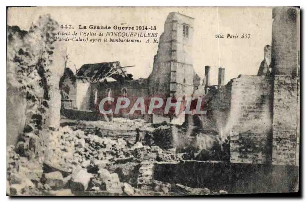 Fonquevillers — Ansicht der Kirche nach dem Bombenangriff — Impr. EDIA Versailles - Vorderseite