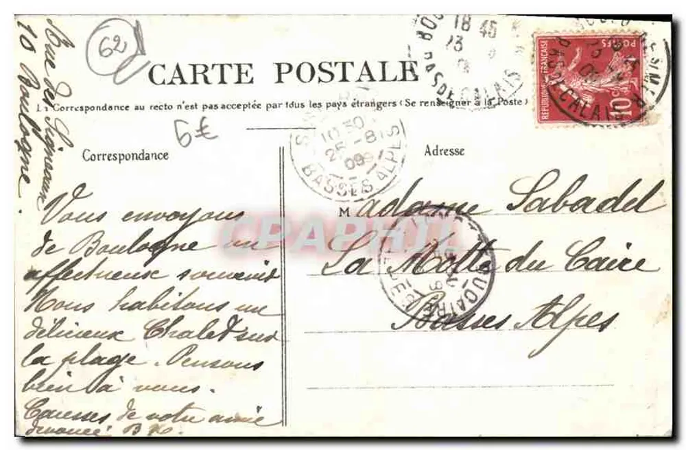 Boulogne-sur-Mer — Jetée Est — C. Dugé P. n°62 - Verso