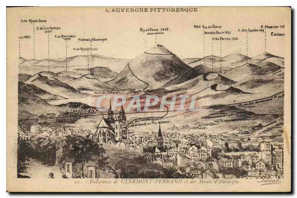 Panorama von CLERMONT-FERRAND und den Monts d'Auvergne — Die malerische Auvergne — Edition Vieby - Vorderseite