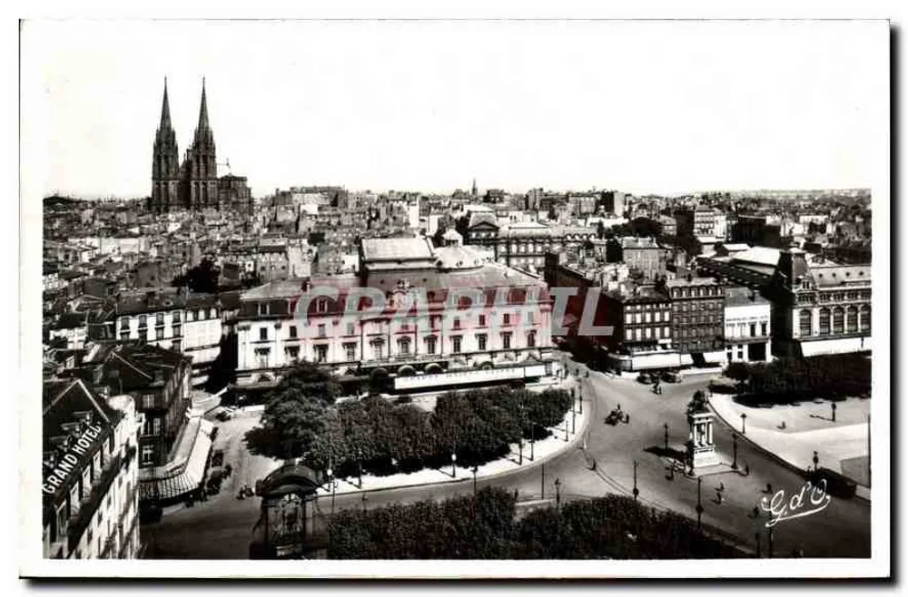 Vista aérea de Clermont-Ferrand — Grand Hotel e catedral — editor G.d.O. - Frente