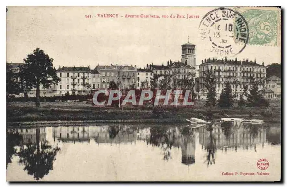 Valence - Avenue Gambetta, Ansicht vom Parc Jouvet — Collect. P. Peyrouse, Valence, n° 343 - Vorderseite