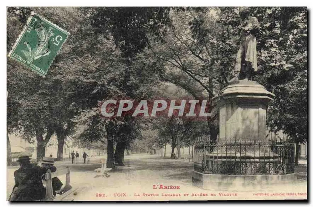 Foix - A Estátua Lanahan e Avenida de Vilotte — Fototipo Lardhore Frères Toulouse - Frente