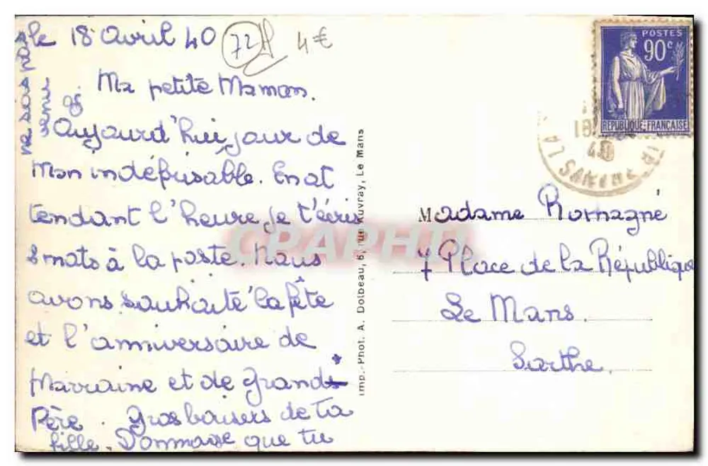 La Chartre-sur-le-Loir — Schloss du Fresnes — Antike Ansichtskarte Nr. 6145 - Rückseite