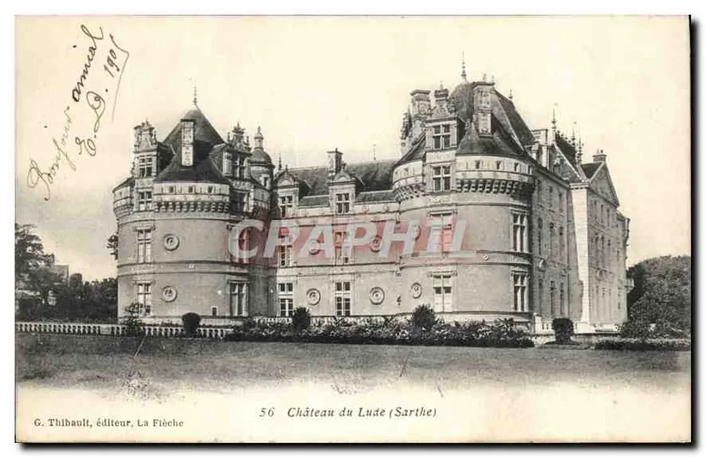 Castelo do Lude (Sarthe) — vista do castelo — G. Thibault, editor, La Fièche, n°56 - Frente