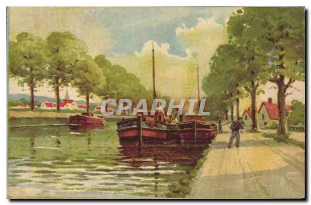Cena fluvial com barcos — Impressão Graphphil — n° 920-3 - Frente