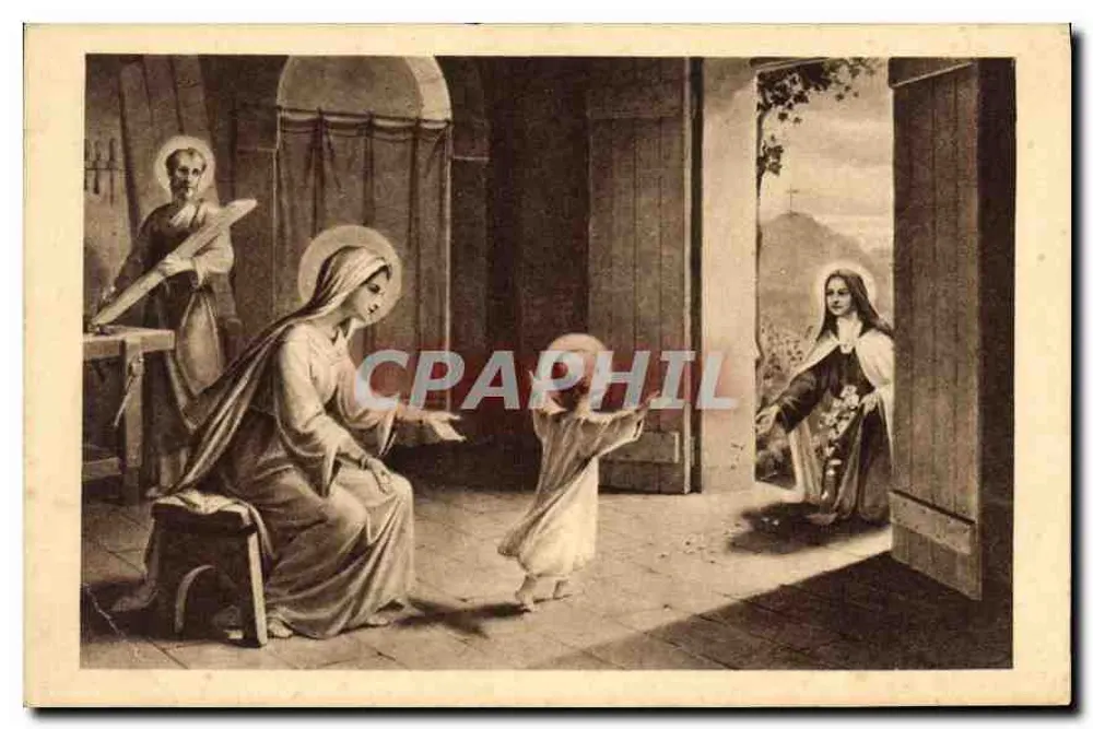 Heilige Thérèse von Jesus, die Blumen unter die Füße des Jesuskindes wirft — Allegorische Darstellung — Verlag nicht sichtbar - Vorderseite