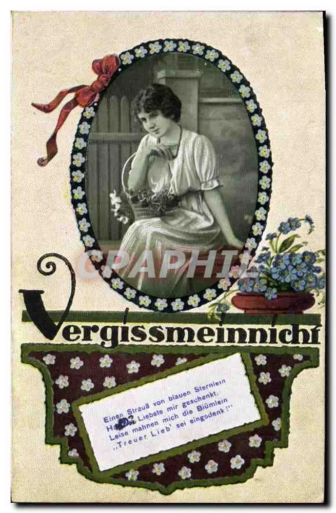 Frau im Sitzen mit Blumenkorb — deutsche Ansichtskarte — Verlag nicht sichtbar - Vorderseite
