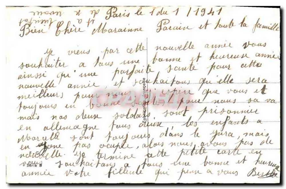 Paisagem invernal — rosas decorativas — texto de boas-vindas — verso com escrita manuscrita e data 1941 - Verso