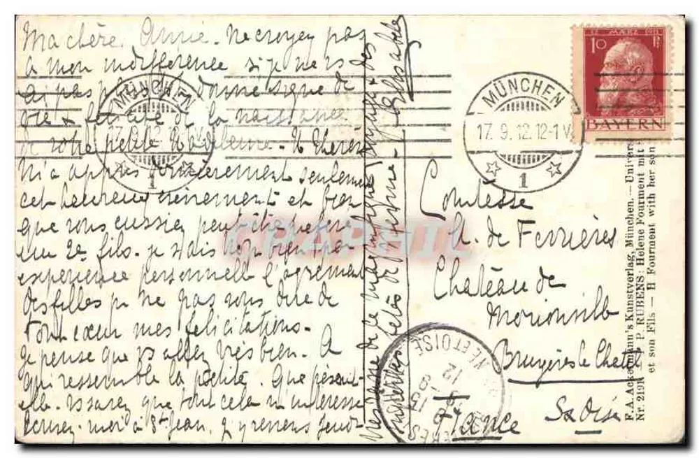 Kobieta i dziecko — reprodukcja dzieła Rubensa — wydawca F.A. Adermann, nr 2134 - Rewers