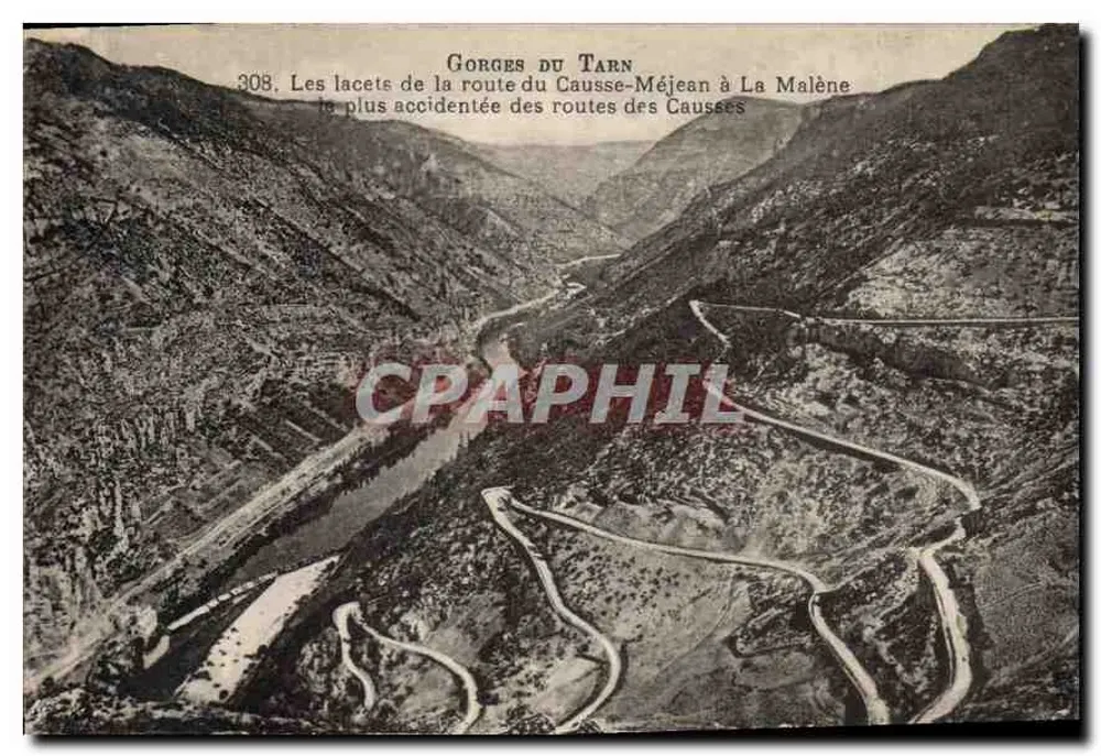 Tarnschlucht — Die Kurven der Straße von Causse-Méjean nach La Malène, die rauste Straße der Causse — n° 308 - Vorderseite