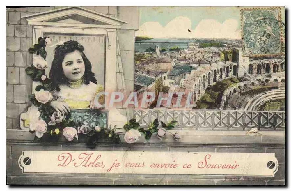 Arles — vue panoramique avec portrait de jeune fille — éditeur 'C. P. A. P H I L.' - Vorderseite