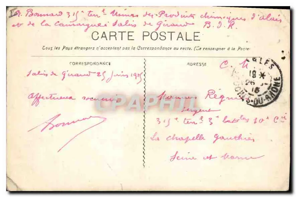 Arles - O Palácio Constantino — Bilhete postal antigo n°708, editor não visível - Verso