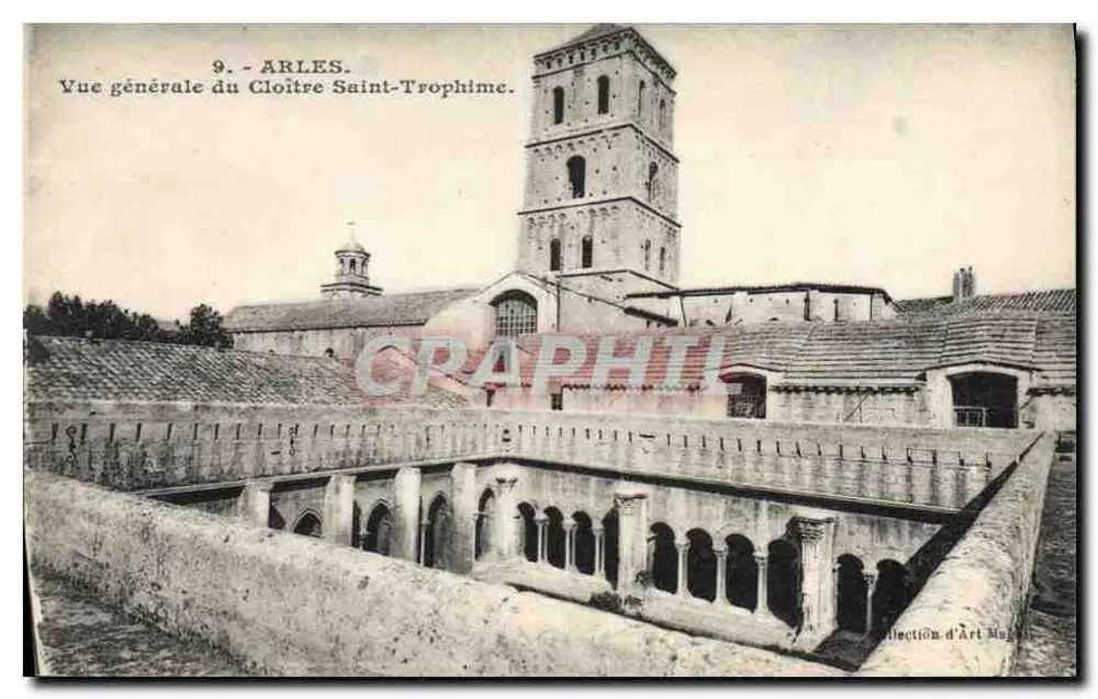 Arles - Vista geral do Claustro de Saint-Trophime — Edição L. Danes, Arles, n°9 - Frente