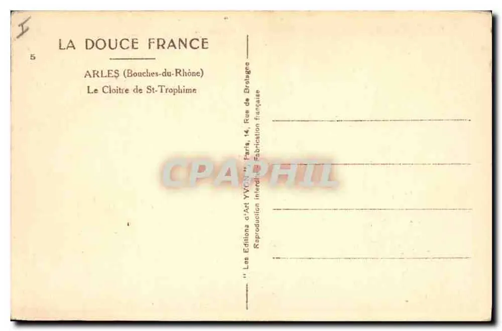 Arles — O Claustro de São Trofimé — Edições d'Art Yvon, Paris - Verso
