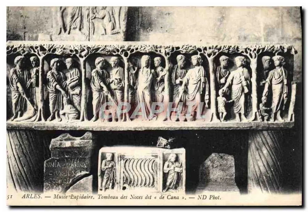 Arles — Museu Lapidário, Túmulo das Bodas de Cana — ND Fot. - Frente