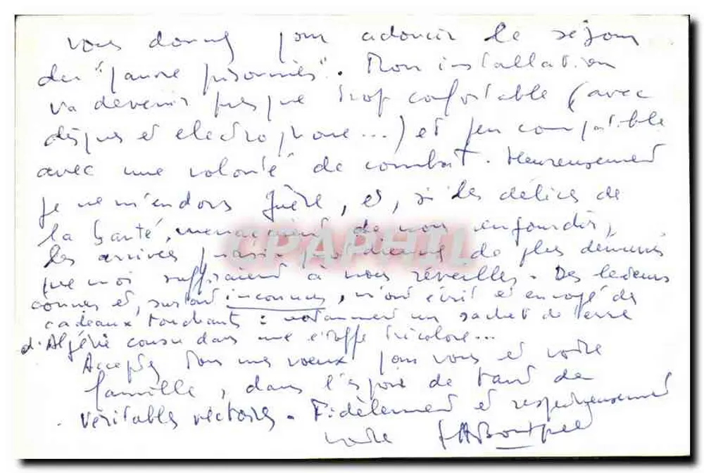 स्वास्थ्य के लिए शुभकामना कार्ड — 6वीं डिवीजन, सेल 13 - एटौ 60 64 — पर्प्स ए. बूस्केट — 1962 - पीछे