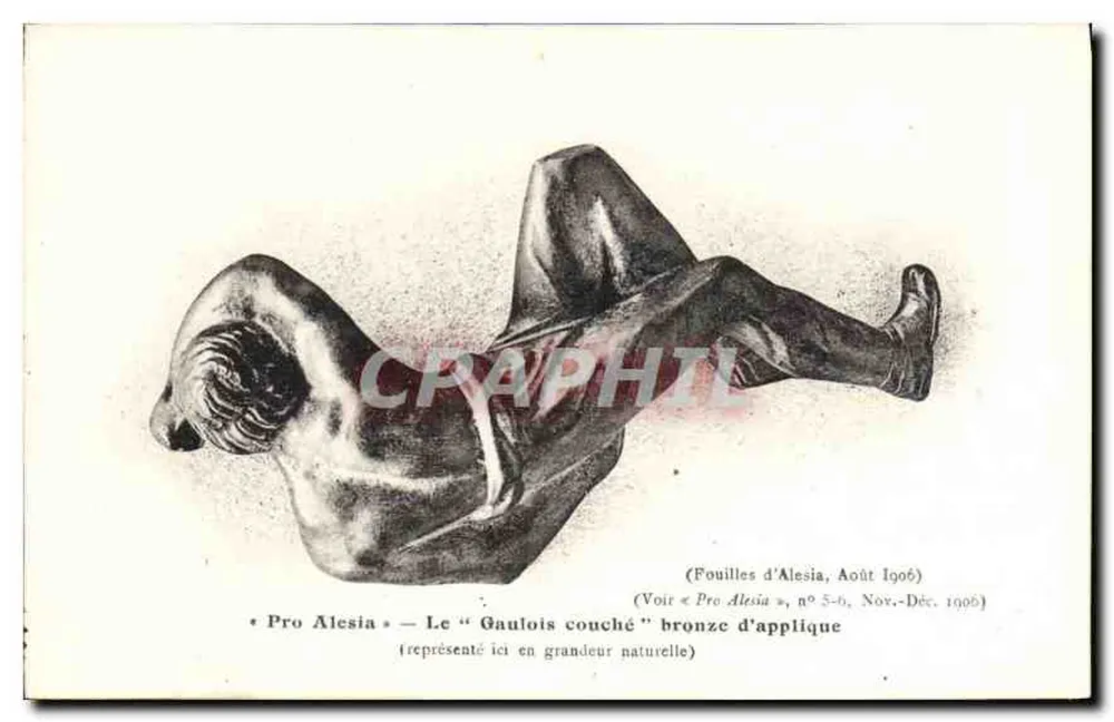 Ausgrabungen bei Alesia — Der 'liegende Gallier' Bronzeplatte — Pro Alesia, August 1906 - Vorderseite