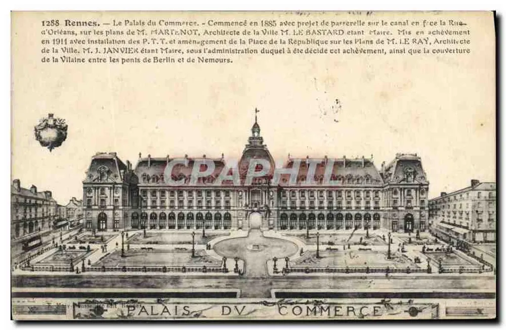Rennes — O Palácio do Comércio — Bilhete postal antigo n°1288 - Frente