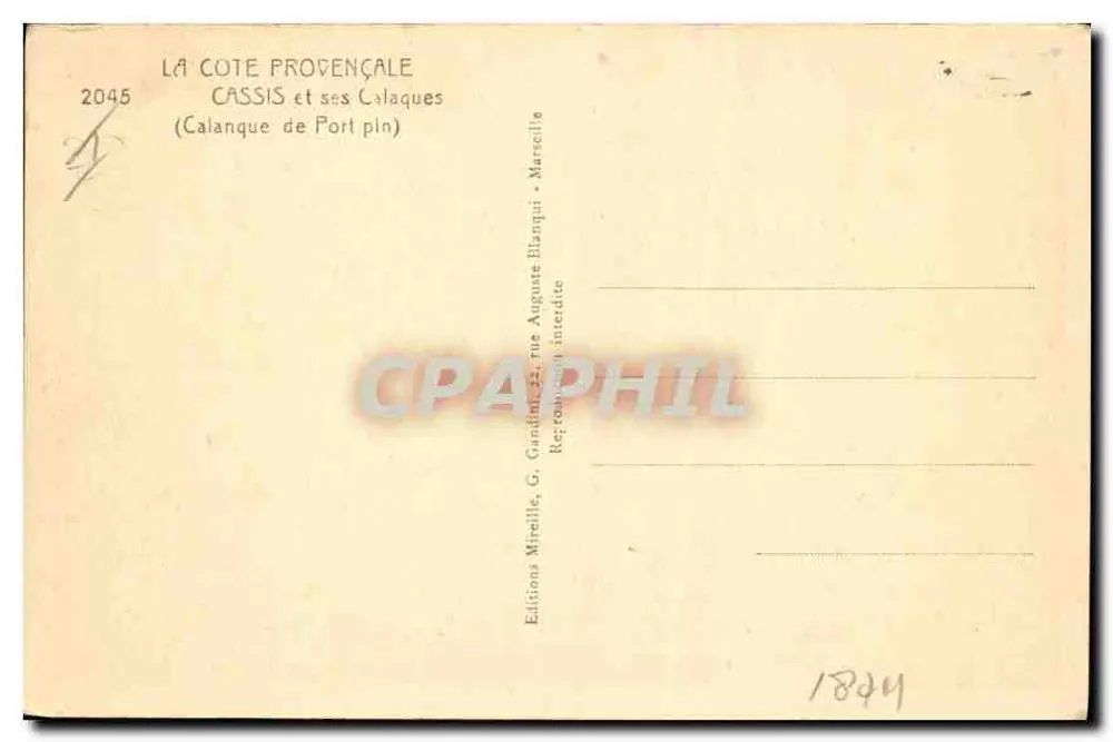 Cassis und seine Calanques — Calanque de Port Pin — Éditions Mireille - Rückseite