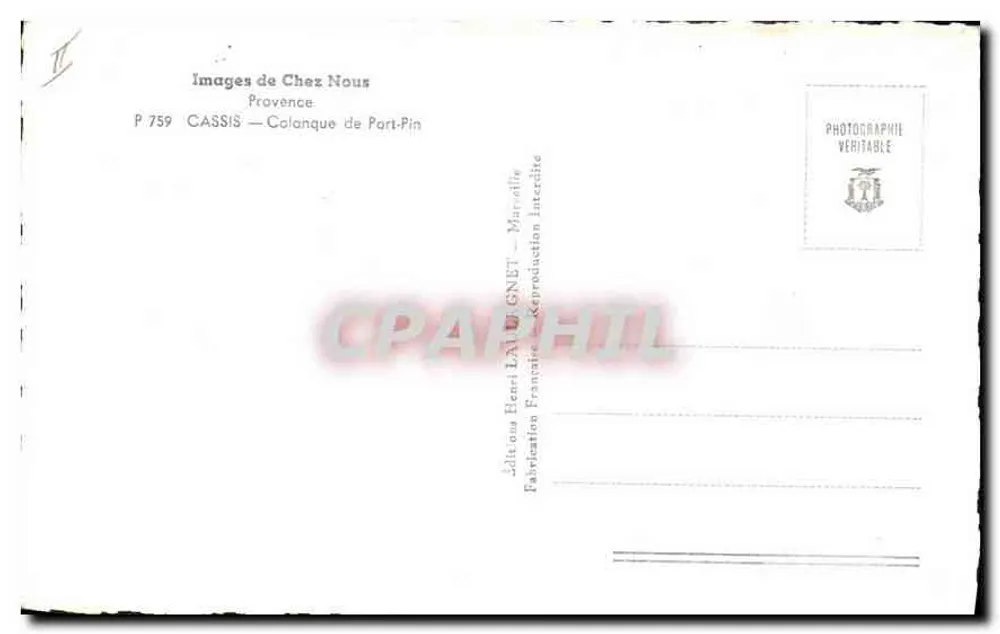 Cassis — Calanque de Part-Pin — Éditions Henri LALU GNET - Verso