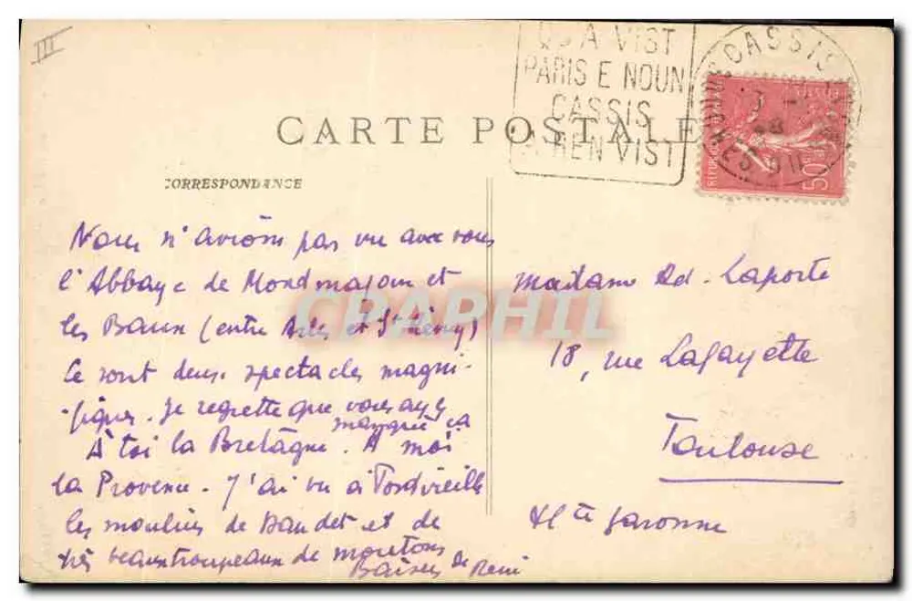Cassis - De kleine naald van En-Vau — uitgever Marcelin & Cie, n° 1631 - Achterkant