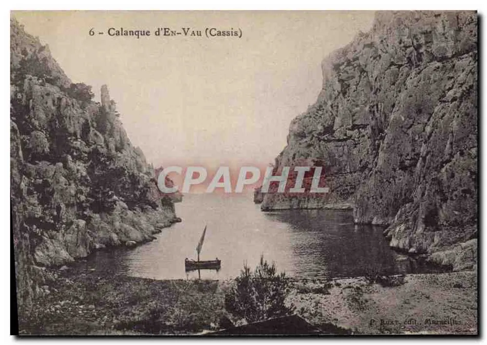 Calanque d'En-Vau (Cassis) — vista da calanque com um barco — P. Laxx, edição Marnellie - Frente