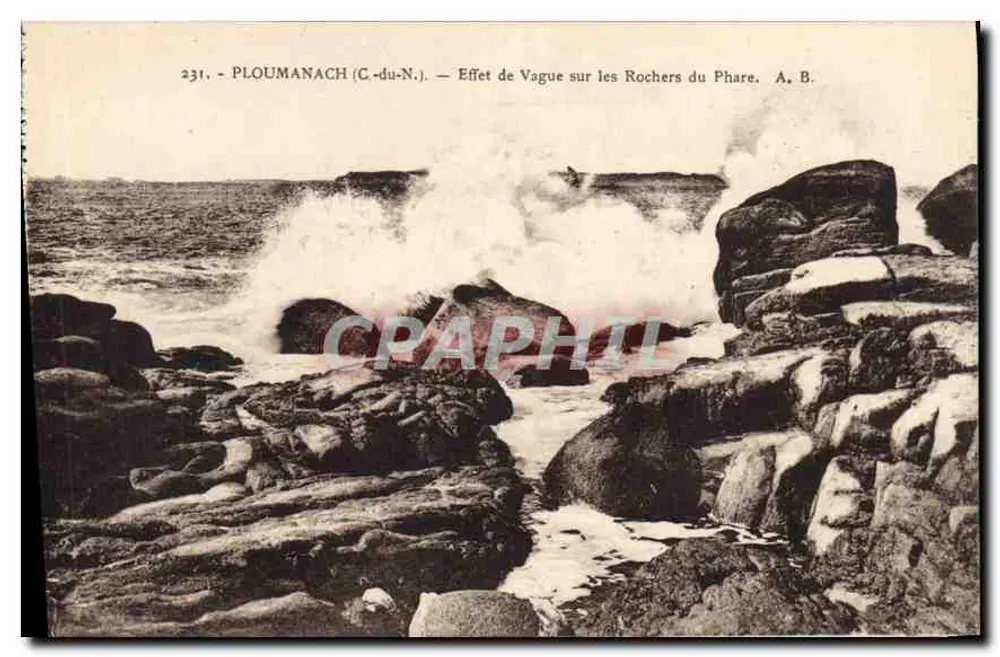 PLOUMANACH (C.-du-N.) — Effekt der Welle auf die Felsen des Leuchtturms — A. B. - Vorderseite
