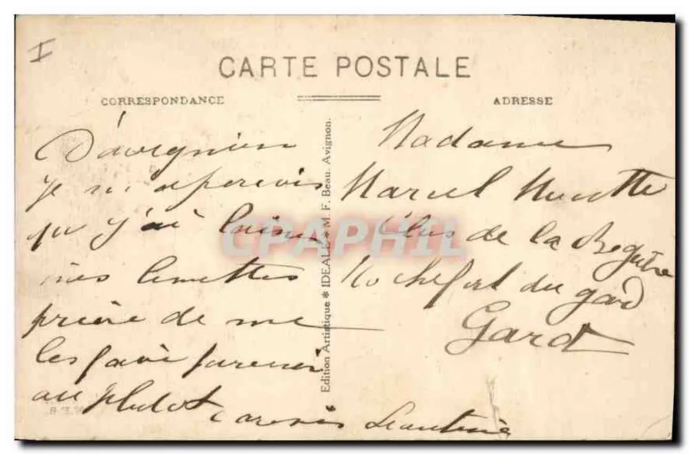Avignon - Rathaus - Großer Saal der Feste — Verleger M. F. Beau - Rückseite