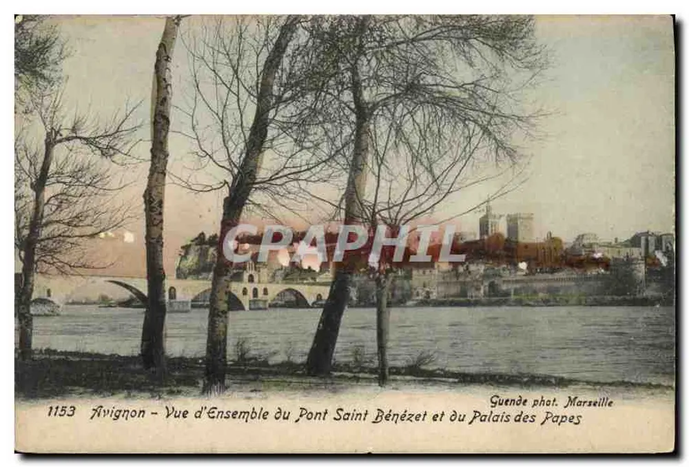Avignon — Panoramablick auf den Pont Saint Bénézet und das Palais des Papes — Guende phot. Marseille, n°1153 - Vorderseite